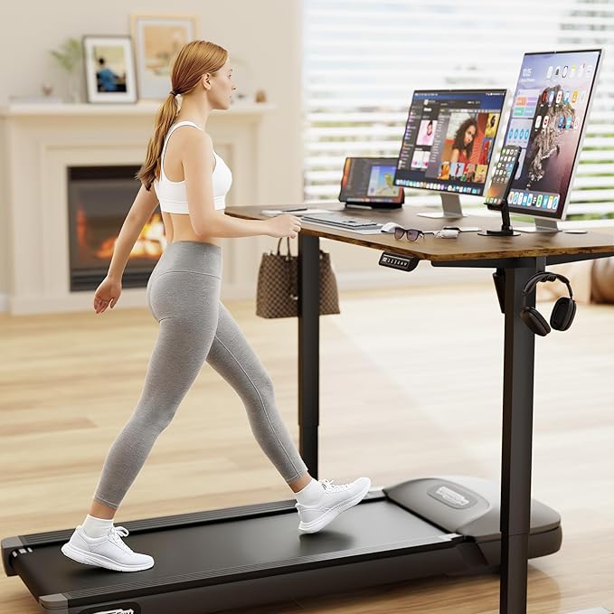 Furmax Electric Standing Desk 55 x 24 Inches Sit Stand up Desk Sit Stand Height Adjustable Home Office Desk with 4 Height Position Memory - with Splice Board (Rustic Brown 55)