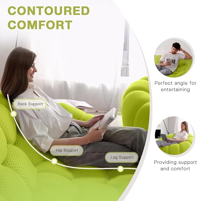 WJShome Bubble Couch42 Modern Curved Sofa Morden Lazy Floor Sofa Memory Foam Bean Bag Floor Couch Lounge Chair for Living Room Office Apartment (Lemon Green)