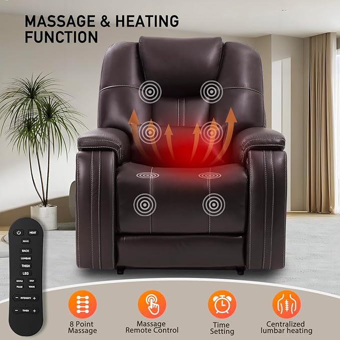EONIX Triple Motor Lay Flat Power Lift Recliner Chair for Elderly with Adjustable Headrest 400lbs Electirc Lift Chair for Living Room Lumbar Pillow Extended Footrest Dark Brown