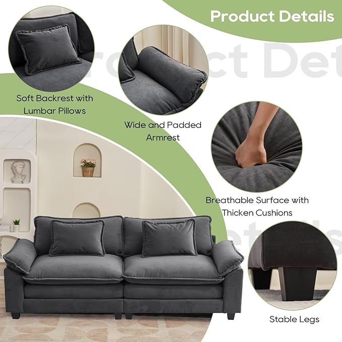 86 Modular Sectional Sofa Comfy Cloud Couch Sectional Sofa with Ottoman Velvet Sofa Sleeper Deep Seat Sofa with Throw Pillows for Living Room (Blue Gray 86- Loveseat)