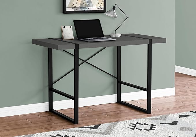 Penau Computer Desk for Home Office 48In Grey Laminate Surface Modern Black Metal Legs Contemporary Design Versatile Usage