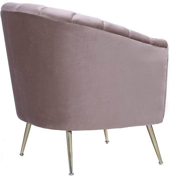 Manhattan Comfort Rosemont Velvet Accent Armchair Scalloped Chair with Mid-Century Modern Shell-Style with Wraparound Back Vertical Channeling Ideal for Living Room Use Set of 1 Blush