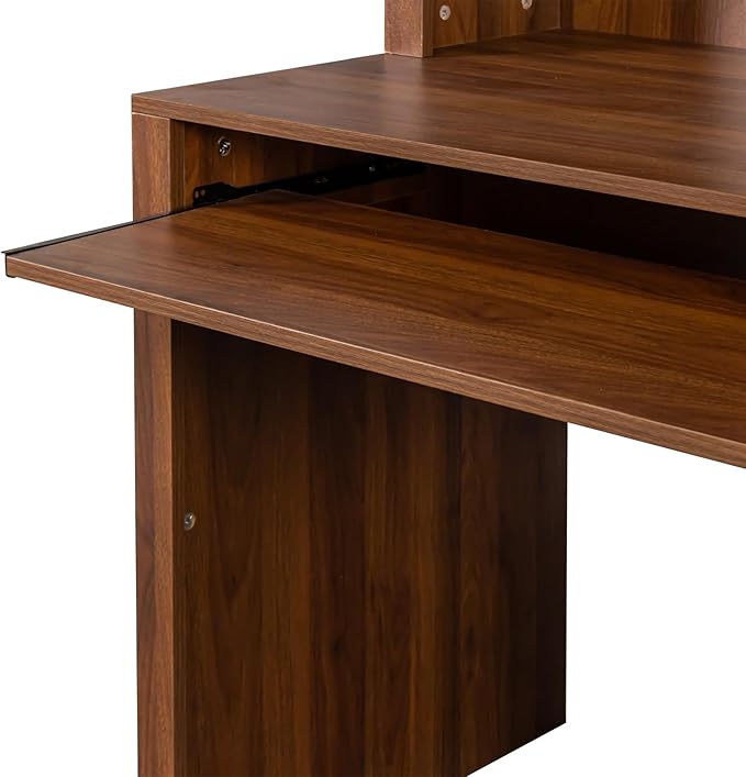 Computer Desk with Hutch and Drawers Gaming Home Office Desk with Storage Cabinet and Bookshelf Computer Workstations for Home Office Walnut (Style-01)