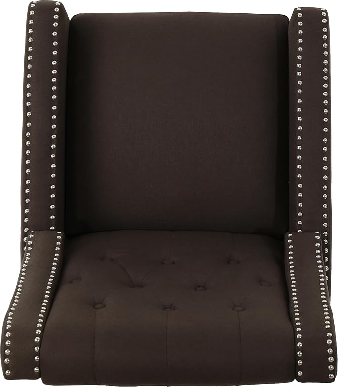 Pushback Recliner Comfortable Wingback Sofa Chair with Adjustable Backrest Tufted Fabric Upholstered Armchair Retro Rivets Decorated Recliner for Living Room Bedroom Office Home Theater Coffee
