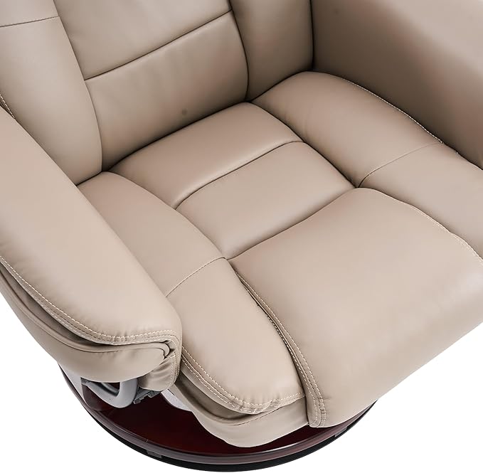Argus Swivel Recliner with Ottoman PU Leather &amp Wood Base Reclining Chair with Footrest Ultra-Plush Double Foam for Living Room Bedroom and Office Set of 2