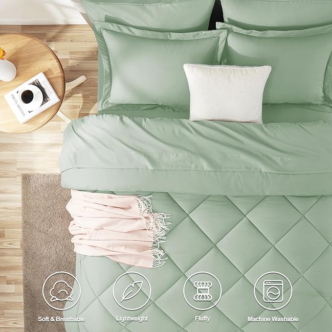 CozyLux Twin XL Comforter Set Sage Green - 5 Pieces Twin Extra Long Bed in a Bag for College Dorm All Season Bedding Set for Girls and Boys Soft Bed Set with Comforter Sheets Pillowcase &amp Sham