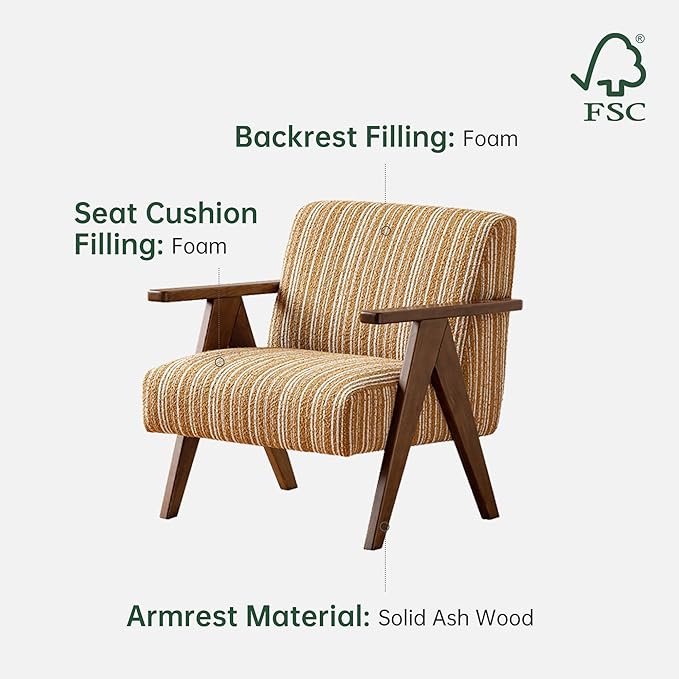 YESWOOD Solid Wood Reading Armchair High-Resilience Foam Ergonomic Living Room Bedroom Balcony Chair for Home(Yellow)