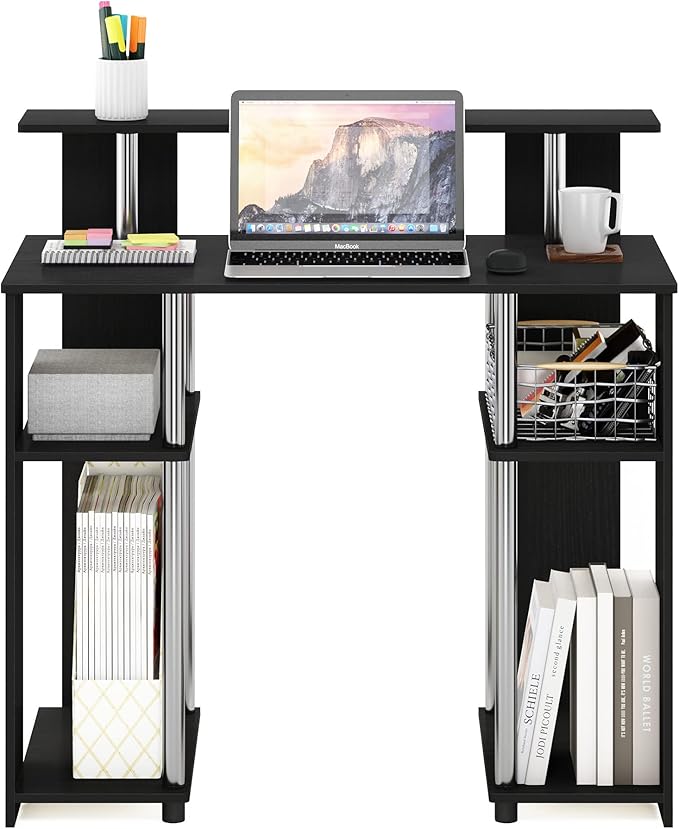Furinno Jaya Simple Design Computer Writing Desk Americano/Stainless Steel 20.3 (D) x 35.6(W) x 35.7 (H) inches.