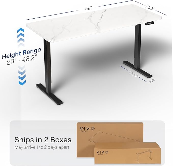 VIVO Electric Dry Erase 60 x 24 in Standing Desk Memory Height Adjustment 1B Series Holds 220 lbs White Marble Pattern Top Black Frame DESK-KIT-1B6WM