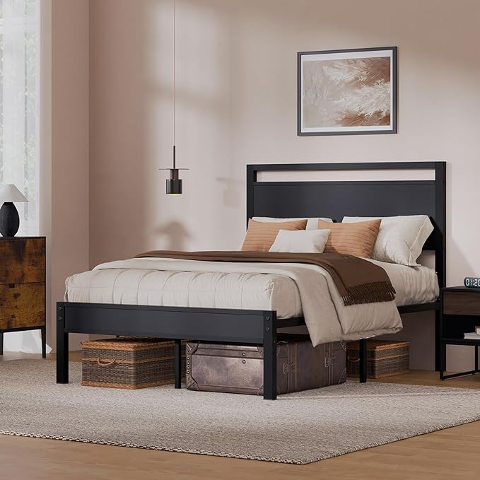 Z-hom Easy Assembly Sturdy Metal Platform Bed Full Size Bed Frame with Headboard &amp Footboard Anti-Slip &amp Silent Support No Box Spring Needed with Underbed Storage Modern Bedroom Furniture