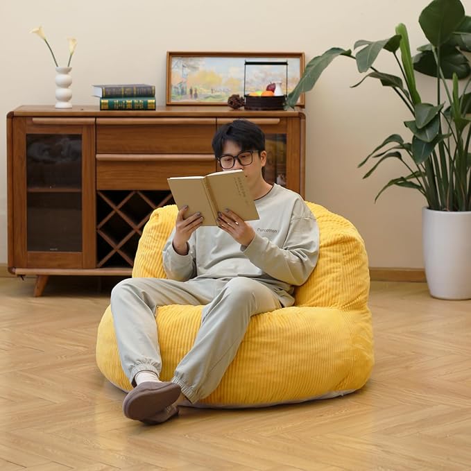 N&ampV Large Crescent Bean Bag Chair Adult Size Bean Bag Sack Foam Filling Soft Premium Corduroy Bean Bag for Living Room Bedroom Dorm and Office (Tuscany)