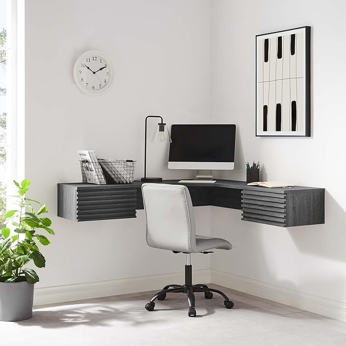 Modway EEI-6181-CHA Render Wall Mount Corner Office Desk Charcoal