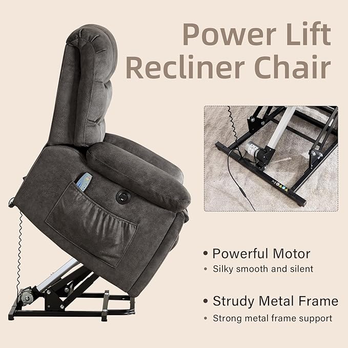 CANMOV Power Lift Recliner Chair for Elderly with Massage and Heat Electric Lift Chair with 2 Side Pockets and Cup Holders USB &amp Type-C for Living Room Black