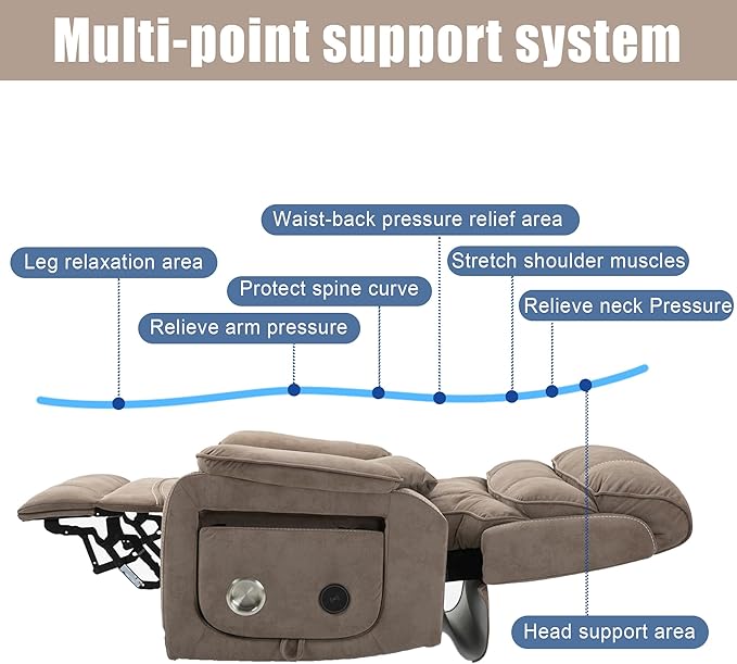 Lift Chair Lay Flat Recliner Heat Massage Dual Motor Infinite Position Power Recliners with Left Side Tray Table-Wireless ChargerCup Holder