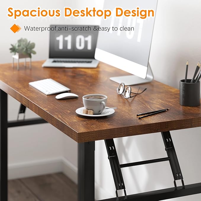Need Folding Computer Desk Large 60 inches Folding Table for Home Office No Install Needed Foldable Writing Table Desk Rustic Brown
