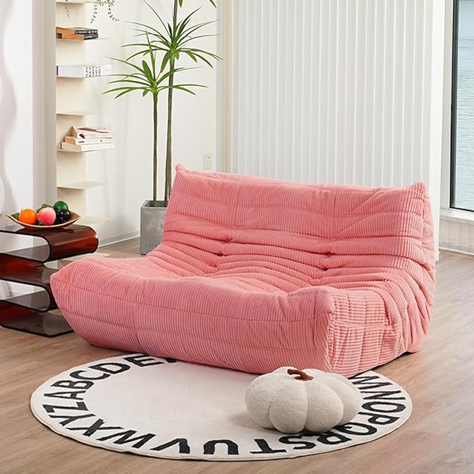 N&ampV Fireside Loveseat Mid Century Armless Twin Size Floor Sofa Soft Premium Corduroy Floor Lounge Chair Foam Sofa Accent Chair for Living Room Bedroom and Office Salmon