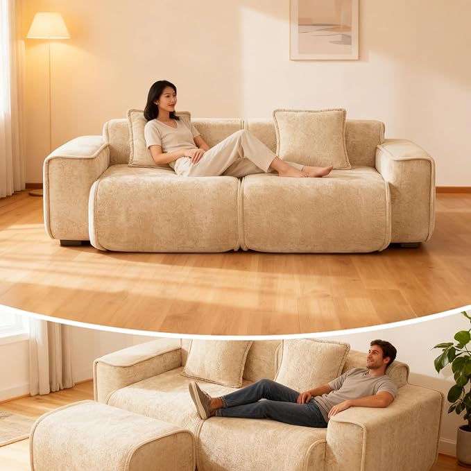 Casaphoria Velvet Modular Sofa 78.74 Inch Light Camel 2-Seater Couch with 2 Removable Pillows No Assembly Required Ideal for Apartments &amp Small Living Rooms