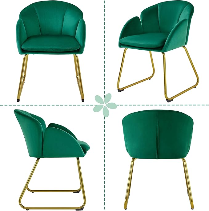 Yaheetech Velvet Living Room Chair Flower Shaped Armchair with Golden Legs Upholstered Side Chair for Vanity Room Living Room Kitchen Green