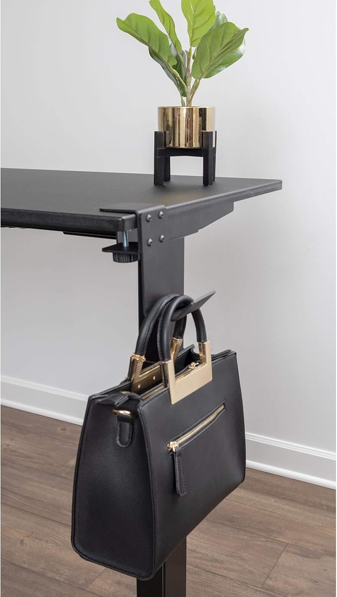 Stand Up Desk Store Clamp-On Under Desk Headphone Hanger Backpack Hook and Purse Holder - Black