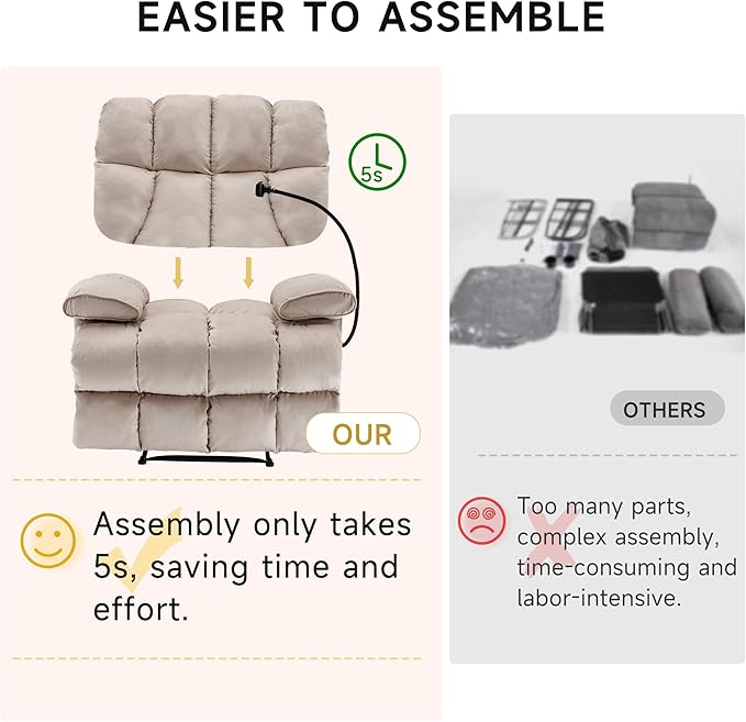 Euthymia Oversized Recliner Chair Big and Tall Recliner Chairs for Adults 400LBS Large Recliner Chair Extra Wide Recliner for Living Room Cream