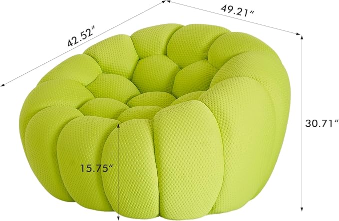 JACH Oversized Bubble Couch Chair 49.21'' Modern Lazy Floor Sofa Upholstered Mesh Fabric Bubble Sofa 3D Honeycomb Shape Curved Couch for Living Room Apartment Small Space (Fluorescent Green)