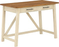 OSP Home Furnishings Milford Rustic 42 Inch Writing Desk with 2 Drawers and Burnished Decorative Hardware Antique White