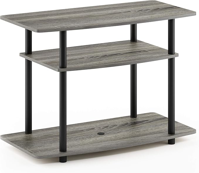 Furinno Turn-N-Tube No Tools 3-Tier Entertainment Center TV Stand for TV up to 32 Inch Plastic Round Tubes French Oak Grey/Black