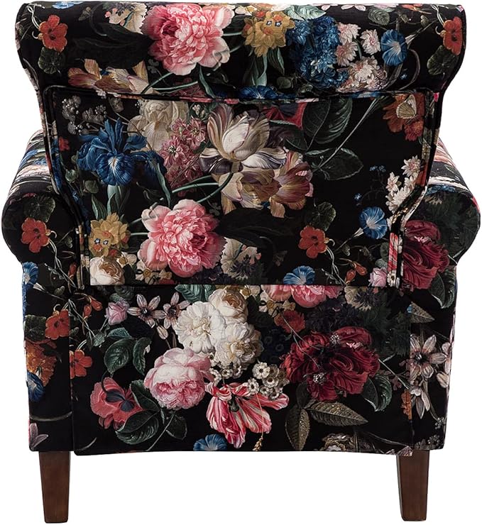 Wingback Accent Chair with Wood Legs Modern Comfy Upholstered Armchair with Removable Cushion and Nailhead Trim Floral Pattern Single Sofa Reading Chair for Living Room Bedroom
