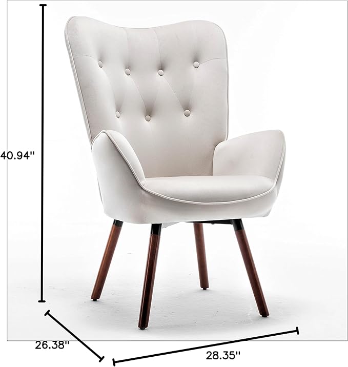 Chic Accent Arm Chairs for Living Room Bedroom or Home Office Button-Tufted Midcentury Armchair with Wingback Design and Splayed Legs Ivory