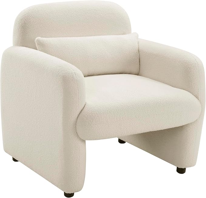 Lexicon Modern Accent Single Sofa Chair with Square Armrest Boucle Fabric Upholstered Comfy Reading Chair with Lumbar Pillow for Bedroom/Living Room/Office Beige
