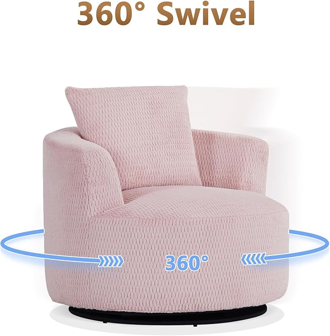 mikibama Swivel Accent Chair 360° Round Swivel Barrel Chair with Pillows Upholstered Corduroy Armchair Sofa Chair for Living Room Bedroom Reading Room Pink