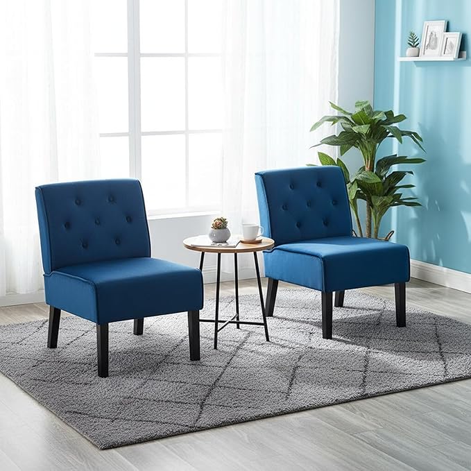 Reeso 2-Piece Living Room Armless Button Tufted Pattern Accent Chair Dark Blue