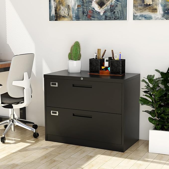 Lateral File Cabinet with Lock 2 Drawer Large Metal Filing CabinetHome Office Lockable Storage Cabinet for Hanging Files Letter/Legal/F4/A4 Size-Assembly Required