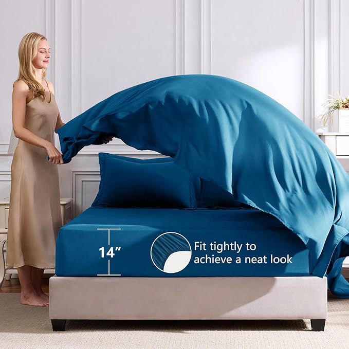 CozyLux Full Size Comforter Sets Teal - 7 Pieces Bed in a Bag Full Luxury Soft Bed Set for All Seasons Bedding Set with Down Alternative Comforter Sheets Pillowcases &amp Shams