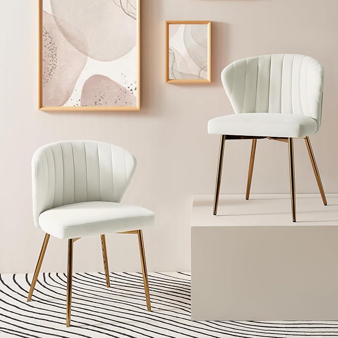 HULALA HOME Dining Chairs Set of 2 Velvet Upholstered Kitchen &amp Dining Room Chairs with Metal Legs Vanity Chair Armless Side Chairs for Living Room Bedroom Restaurant Channel Curved Backrest Ivo