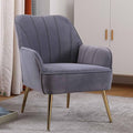 Accent Chair with Arms Arm Chair with Gold LegsVelvet Upholstered Reading Chair with Back for Living Room Bedroom (Grey 2)