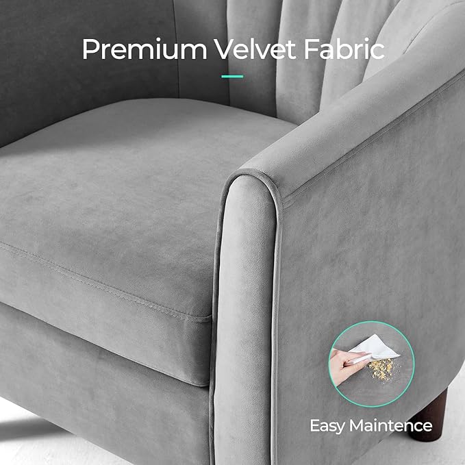 LINSY Accent Chair with Ottoman Modern Barrel Chair Small Armchair Reading Chair with Footrest Comfy Round Arms Chair for Living Room Bedroom Reading Room Velvet Grey