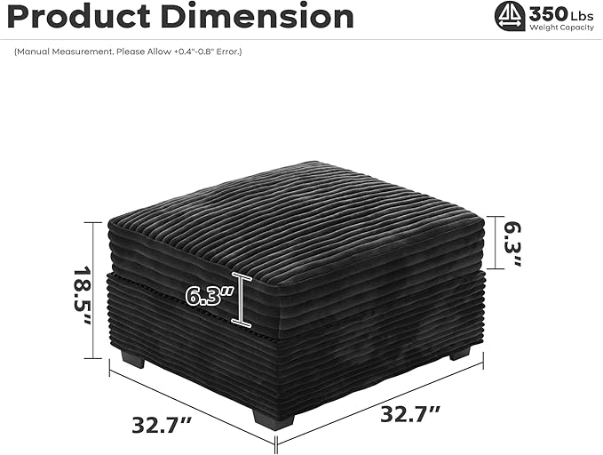 ovios 32.7 inches Ottoman Seat Module for Modular Sectional Sofa Couch Loveseat Customizable DIY Combination L U V Shaped Plush Corduroy Sofas Couches for Living Room Black