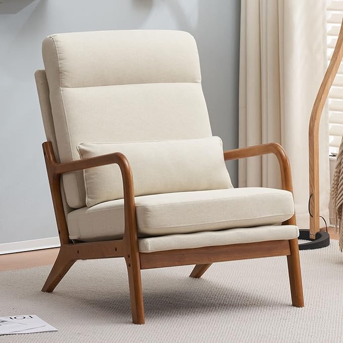 Accent Chair for Living Room Mid-Century Modern Upholstered Armchair with PillowReading Arm ChairComfy Accent Chair for Bedroom