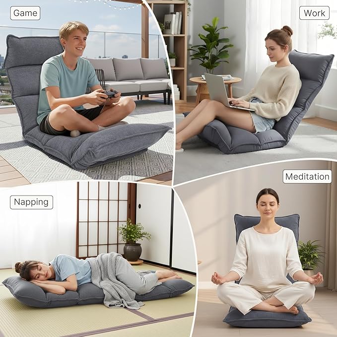 Dual-End 14-Position Recliner Chair with Ergonomic Back Support Single Sofa for Living Room (Gray)