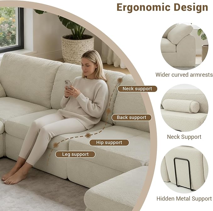 Cloud Sectional Couches 78.8 L-Shape Sofa with Ottoman Deep Seat Modular Sectional Couch Comfy Boneless Couch for Living Room &amp Bedroom Sherpa Fabric White