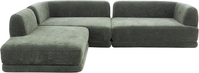 Merax 115 Modern L-Shaped Sectional Sofa with High-Density Fully Compressed Sponge and Chaise Lounge Deep Seating 3-Piece Set Fully Assembled Right Hand Facing for Living Room Lounge Green