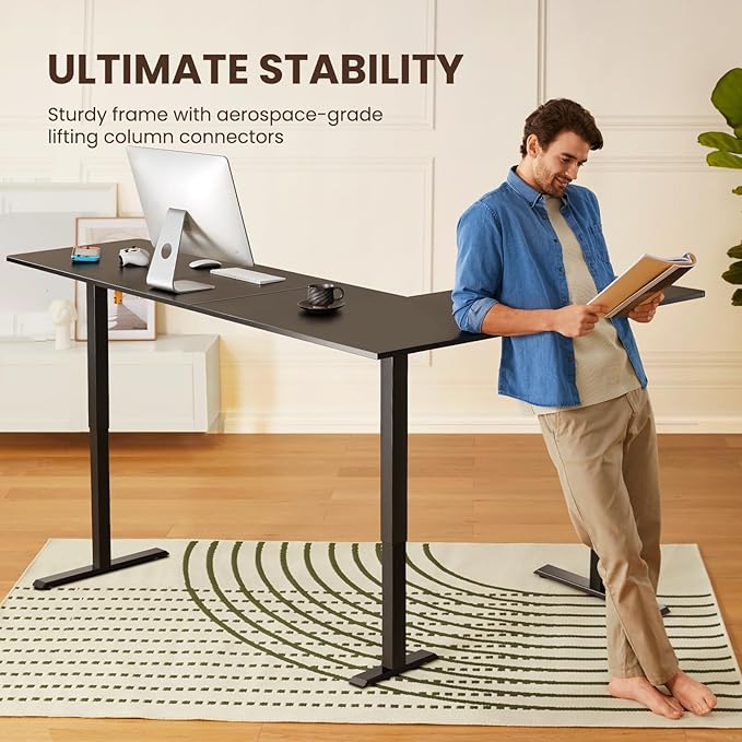 ErGear L Shaped Standing Desk 75 x 63 Electric Adjustable Height Sit Stand Desk Ergonomic Large Computer Table Left &amp Right Interchangeable Installation Suitable for Home Office Use Black