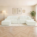 150 Oversized U-Shaped Sectional Sofa Deep Seat Boneless Cloud Corduroy Couch with Cup Holders USB Ports Wireless Charging &amp Storage Box Upholstered Modular Sleeper Sofa for Living Room Beig