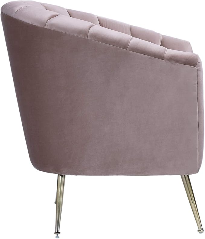 Manhattan Comfort Rosemont Velvet Accent Armchair Scalloped Chair with Mid-Century Modern Shell-Style with Wraparound Back Vertical Channeling Ideal for Living Room Use Set of 1 Blush