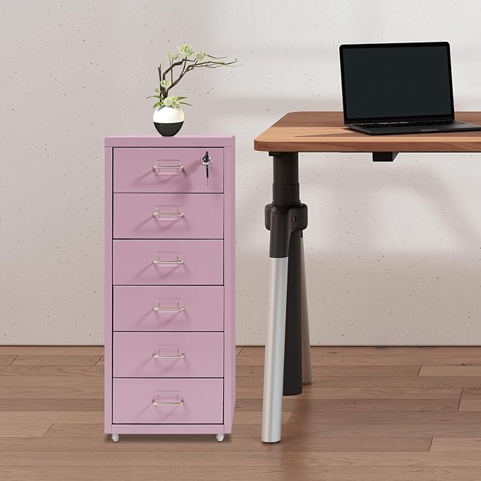 6-Drawer Vertical File Cabinet with Lock Metal Filing Cabinet Mobile Rolling Storage for Legal/Letter/A4 Files Cold-Rolled Steel Construction 17.64-22.05 lbs/Drawer (Purple)
