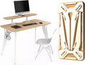 HOEK Modern Collapsible Work from Home Desk Bundle Durable Laminate Surface Portable Folding Computer Desk with 47.5 x 23 Easy Tool-Free Assembly Compact Study and Office Table (Birch/White)