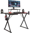 Seville Classics airLIFT Computer Writing Desk w/ Headset Cup Speaker Holders Monitor Riser Table Modern Work for Home Office Workstation Black 42 Carbon Fiber X Frame