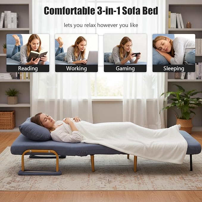 Convertible Sleeper Sofa Bed 3 in 1 Multi-Functional Sofa Chair Bed with 5 Position Adjustable Backrest Folding Sofa Bed Floor Single Chairs Fold Out Chair Beds for Living Room (Grey)