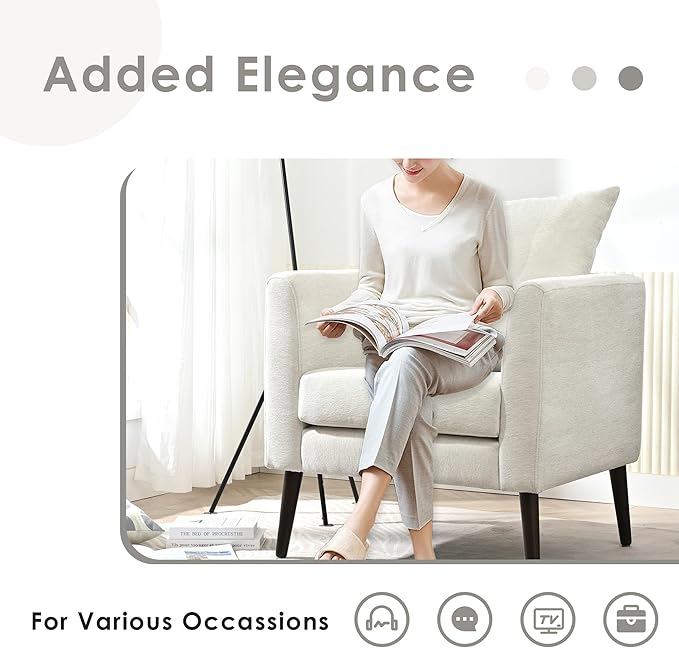 Modern Accent Chair for Living Room Chairs Comfortable Lumbar Support Armchair Removable Cushion Covers Single Sofa Chair with Solid Wood Legs Bedroom Reading Chair Beige